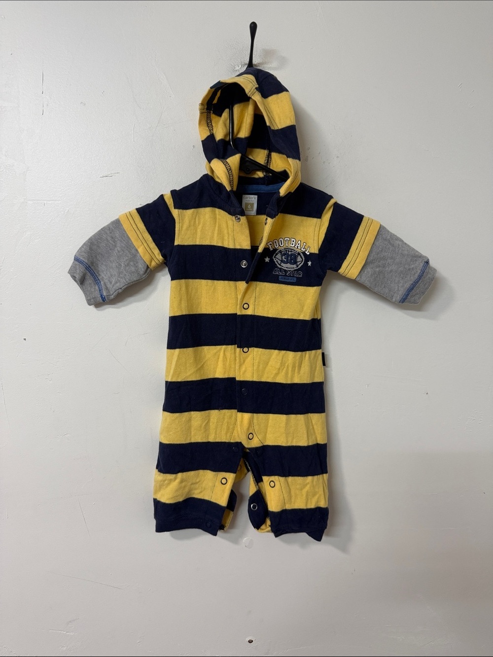 Carter's Navy and Yellow Striped Hooded One-Piece